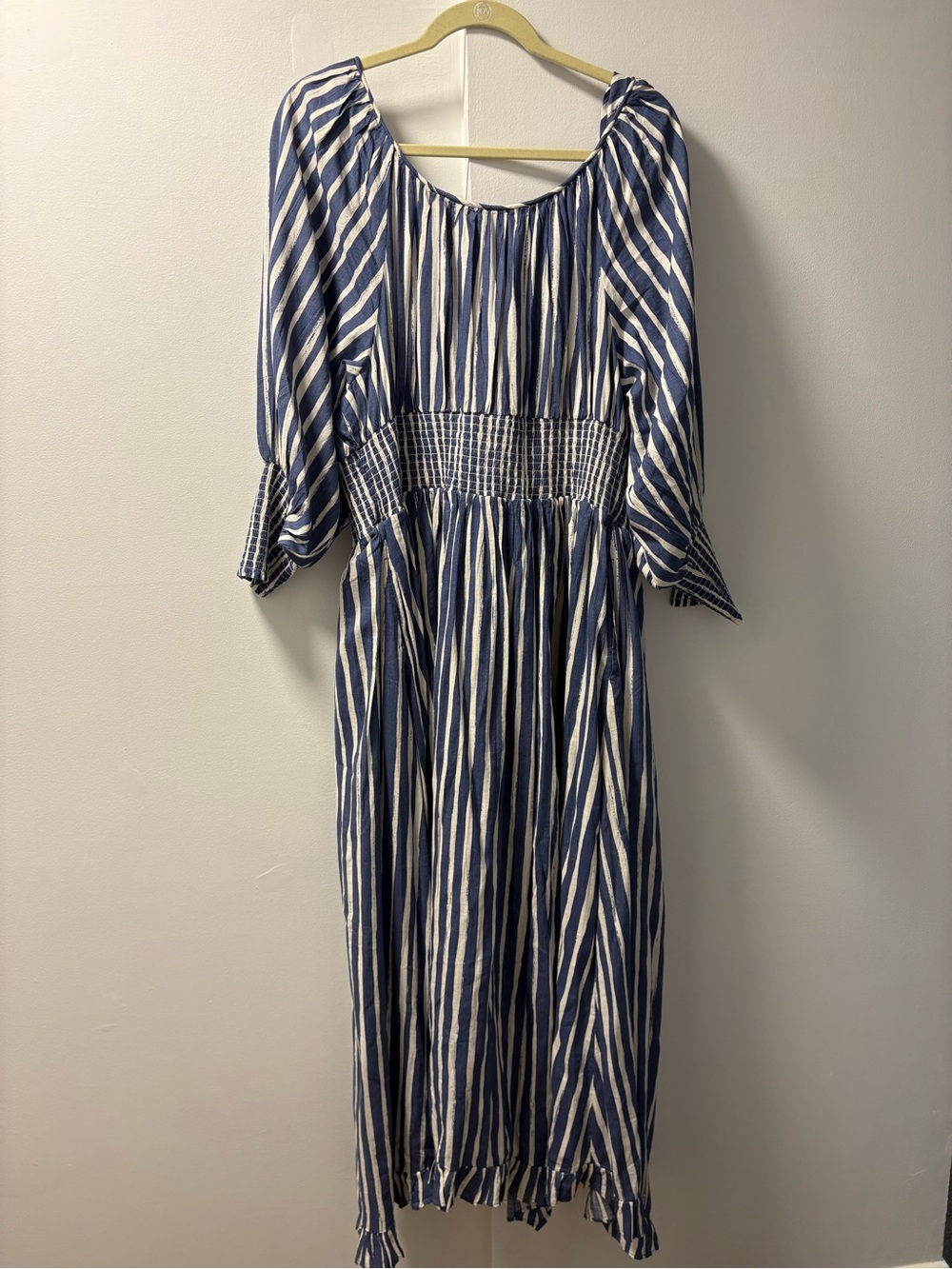 Anthropologie 1X Striped Long-Sleeve Sweetheart Button Front Peasant Dress NWT - Picture 8 of 12